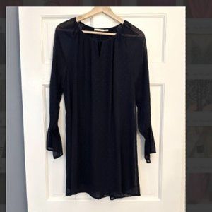 Francescas Mi Ami Blue patterned shirt dress tie collar Size S